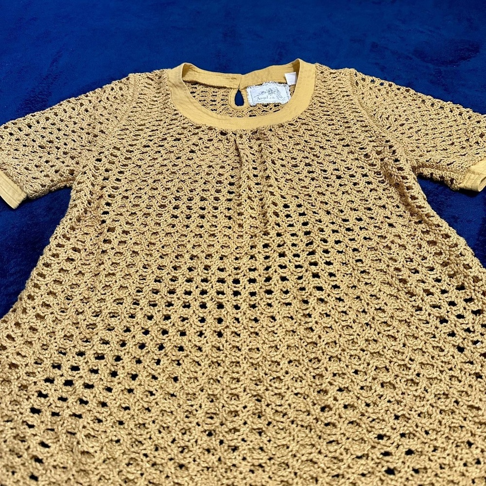 Anthro Angel of the North Senoia Crochet Knit Top M Mustard Cotton Boho - Picture 7 of 12